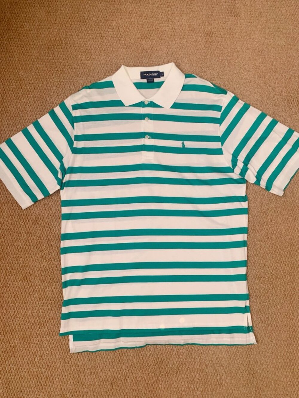 Polo Golf Ralph Lauren Teal White Stripe Cotton Polo Shirt Men’s L Classic